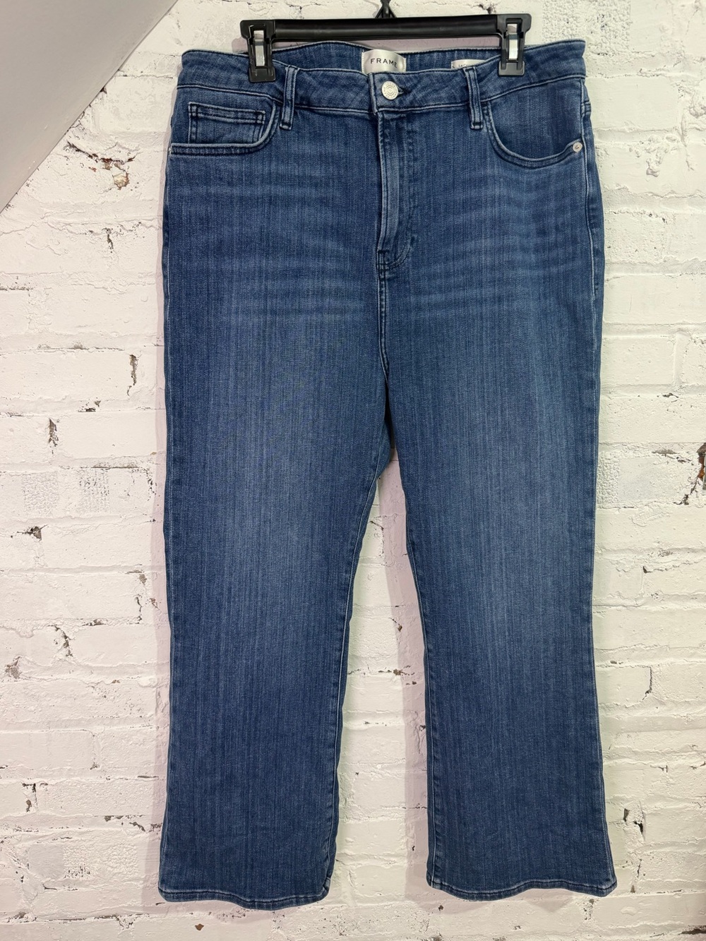 FRAME Le Crop Mini Boot Jeans Blue High Rise Crop Stretch Denim Size 33 - Picture 3 of 8
